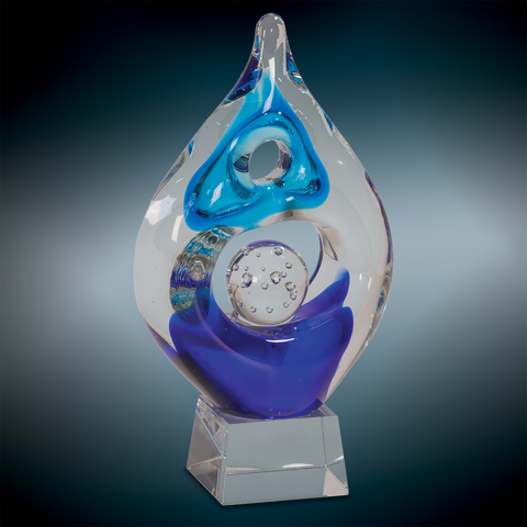 clear and blue glass award trophy
