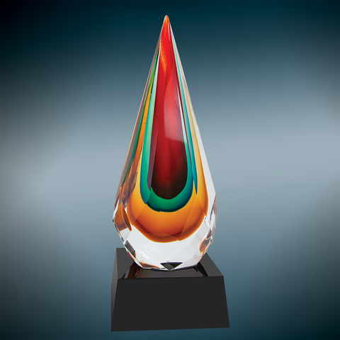 faceted raindrop colorful glass award trophy
