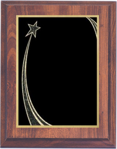 cherry woodgrain plaque with black rising star decorative plate