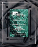 acrylic clear plaque, green marble graphic engraves to white