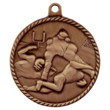 bronze football medal in a classic High Relief style