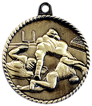 gold football medal in a classic High Relief style