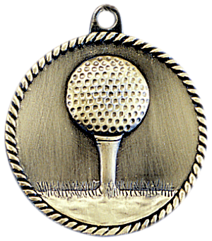 gold golf medal in a classic High Relief style