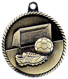 gold soccer (futbol) medal in a classic High Relief style