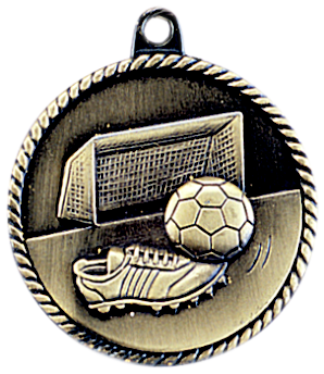 gold soccer (futbol) medal in a classic High Relief style