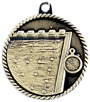gold swimming medal in a classic High Relief style