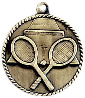 gold tennis medal in a classic High Relief style