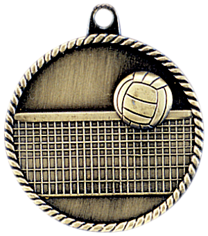 gold volleyball medal in a classic High Relief style