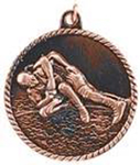 bronze wrestling medal in a classic High Relief style