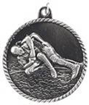 silver wrestling medal in a classic High Relief style