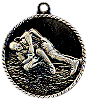 gold wrestling medal in a classic High Relief style