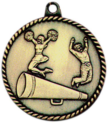 gold cheerleading medal in a classic High Relief style