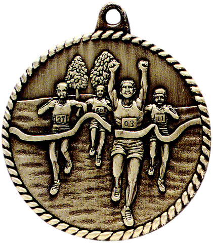 gold cross country or marathon medal in a classic High Relief style
