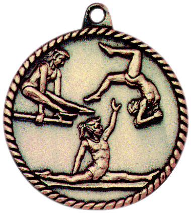 gold female gymnastics medal in a classic High Relief style