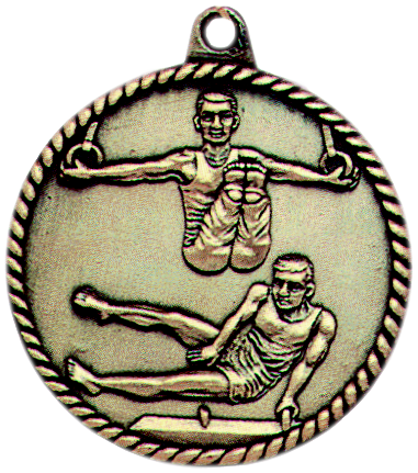 gold male gymnastics medal in a classic High Relief style
