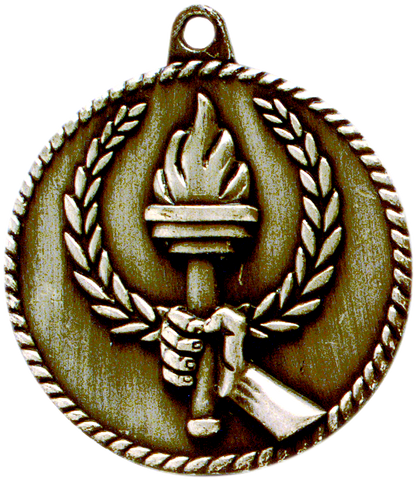 gold victory torch medal in a classic High Relief style
