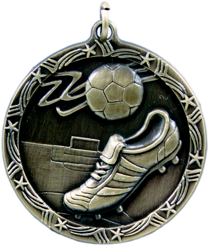 gold soccer (futbol) medal in the Shooting Star style