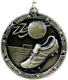 gold soccer (futbol) medal in the Shooting Star style