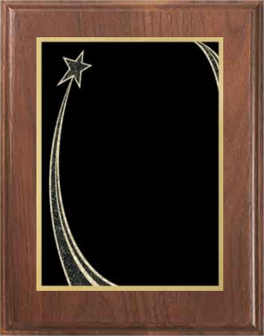 walnut wood plaque with black rising star decorative plate