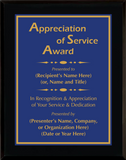 Gloss Black Wood Plaque with Standard Plate - General Service Award