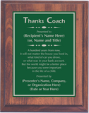 Cherry Woodgrain Plaque with Standard Plate - Coach Appreciation Award