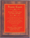Cherry Woodgrain Plaque with Standard Plate - Coach Appreciation Award