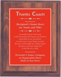 Cherry Woodgrain Plaque with Standard Plate - Coach Appreciation Award
