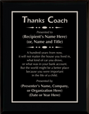 Gloss Black Wood Plaque with Standard Plate - Coach Appreciation Award