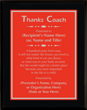 Gloss Black Wood Plaque with Standard Plate - Coach Appreciation Award