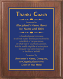 Walnut Wood Plaque with Standard Plate - Coach Appreciation Award