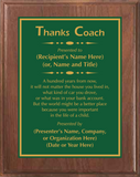 Walnut Wood Plaque with Standard Plate - Coach Appreciation Award