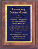 Cherry Woodgrain Plaque with Decorative Plate - Community Service Award