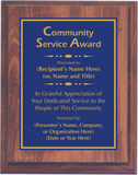 Cherry Woodgrain Plaque with Standard Plate - Community Service Award