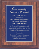Cherry Woodgrain Plaque with Standard Plate - Community Service Award