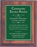 Cherry Woodgrain Plaque with Standard Plate - Community Service Award