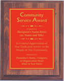 Cherry Woodgrain Plaque with Standard Plate - Community Service Award