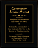 Gloss Black Wood Plaque with Standard Plate - Community Service Award