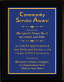 Gloss Black Wood Plaque with Standard Plate - Community Service Award