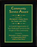 Gloss Black Wood Plaque with Standard Plate - Community Service Award