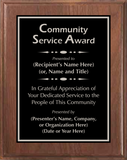 Walnut Wood Plaque with Standard Plate - Community Service Award