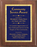 Walnut Wood Plaque with Decorative Plate - Community Service Award