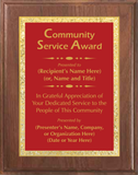 Walnut Wood Plaque with Decorative Plate - Community Service Award