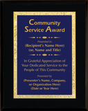 Gloss Black Wood Plaque with Decorative Plate - Community Service Award