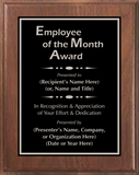Walnut Wood Plaque with Standard Plate - Employee of the Month Award