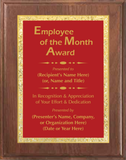 Walnut Wood Plaque with Decorative Plate - Employee of the Month Award