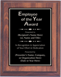 Cherry Woodgrain Plaque with Standard Plate - Employee of the Year Award