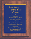 Cherry Woodgrain Plaque with Standard Plate - Employee of the Year Award