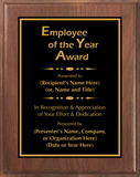 Walnut Wood Plaque with Standard Plate - Employee of the Year Award