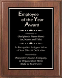Walnut Wood Plaque with Standard Plate - Employee of the Year Award