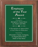 Walnut Wood Plaque with Standard Plate - Employee of the Year Award